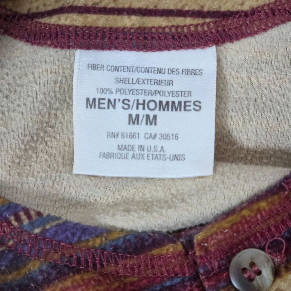 The North Face Vintage Fleece Henley Pullover‎ Striped Mens Medium Made in USA